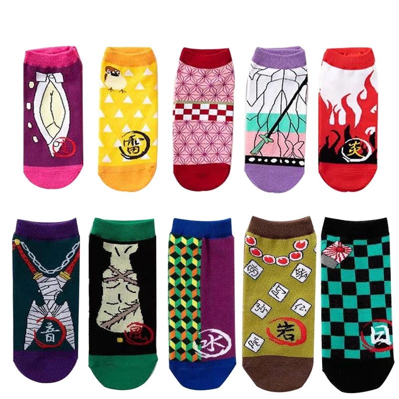New Short Socks 5 Pairs/Pack Japanese Anime Cartoon Sock Kamado Tanjirou  Kamado Nezuko Socks| | - AliExpress