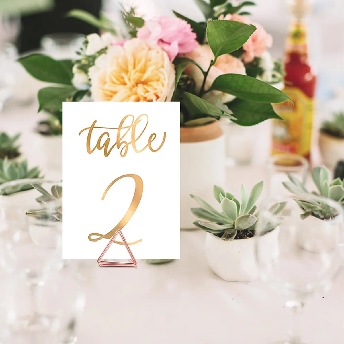 100Pcs Table Card Holder Triangle Shape Card Stand Clip Metal Table Number Holders Place for Wedding Party Office Desk