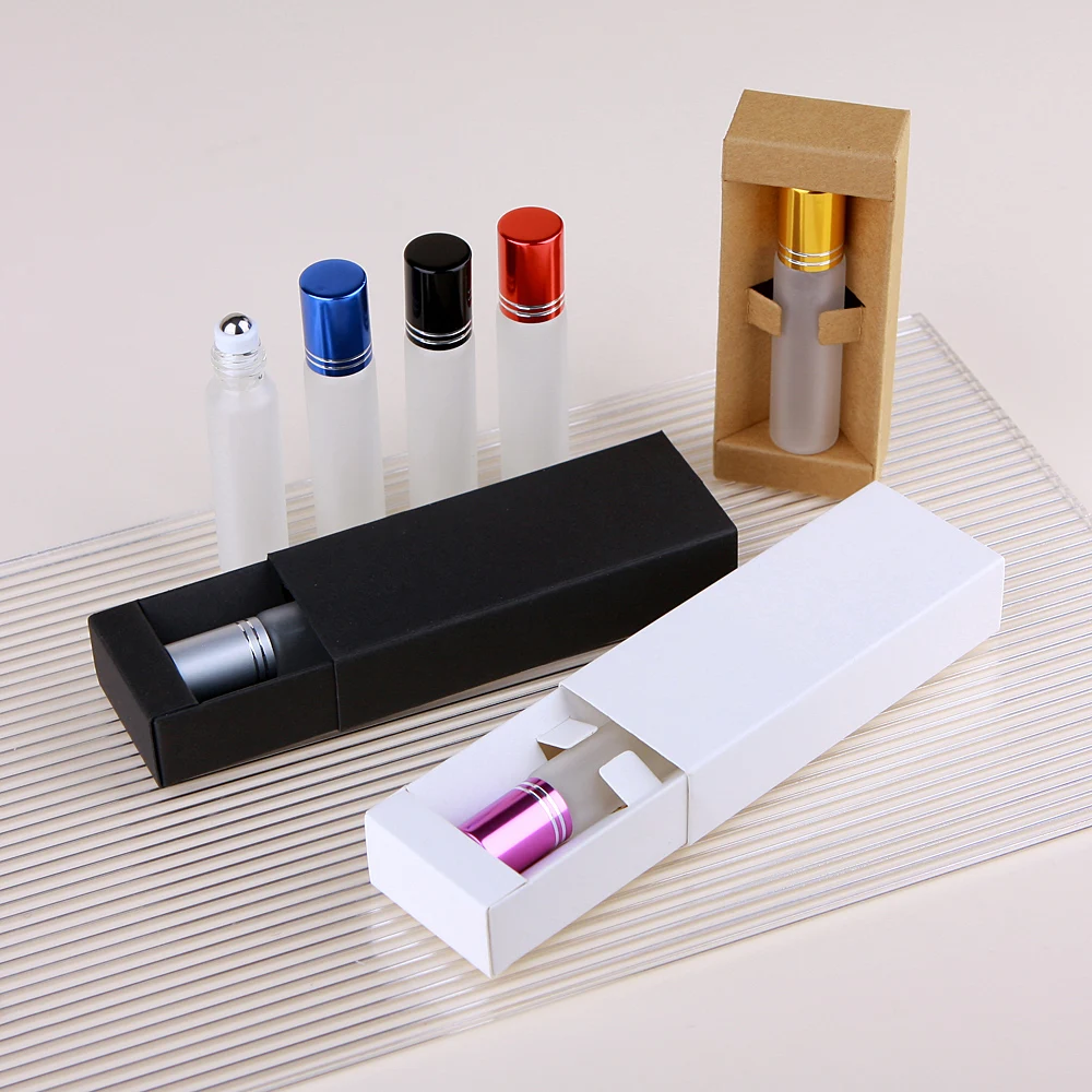 50 Pcs/Lot 10ml Frost Roll On Bottle Essential Oil Bottles With Box Refillable Perfume Bottle Glass Vials Print Pay Extra