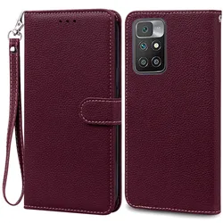 Luxury Leather Wallet Flip Phone Case - Premium Protection with Stylish Design for Redmi 10 Prime (Wine Red -Strap)