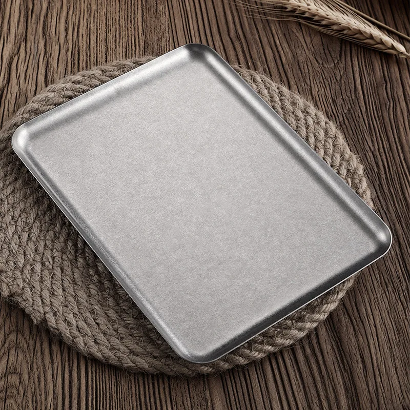 1 Pcs Retro Square 304 Stainless Steel Tray Caf&eacute; Snack Cake Plate Restaurant Tableware
