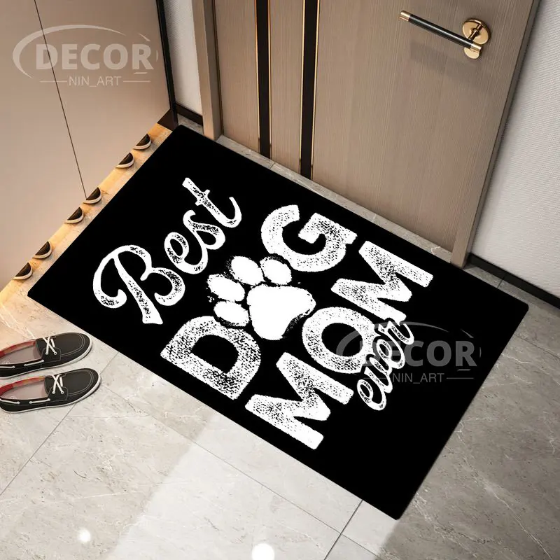 

Pet Dog Bulldog Flannel Carpet Custom Dog Mom Yoga Mat Personality None-slip Door Mat Large Area Washable Washroom Floor Rug