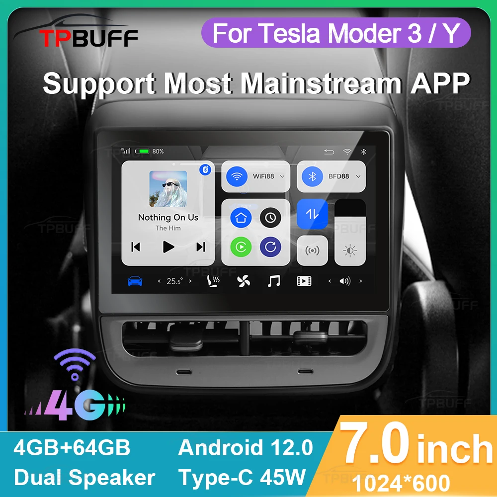 

TPBUFF 7.0inch Rear Display for Tesla Model 3 Y Air Conditioning Control Panel Screen Entertainment Player 2023 Accessory