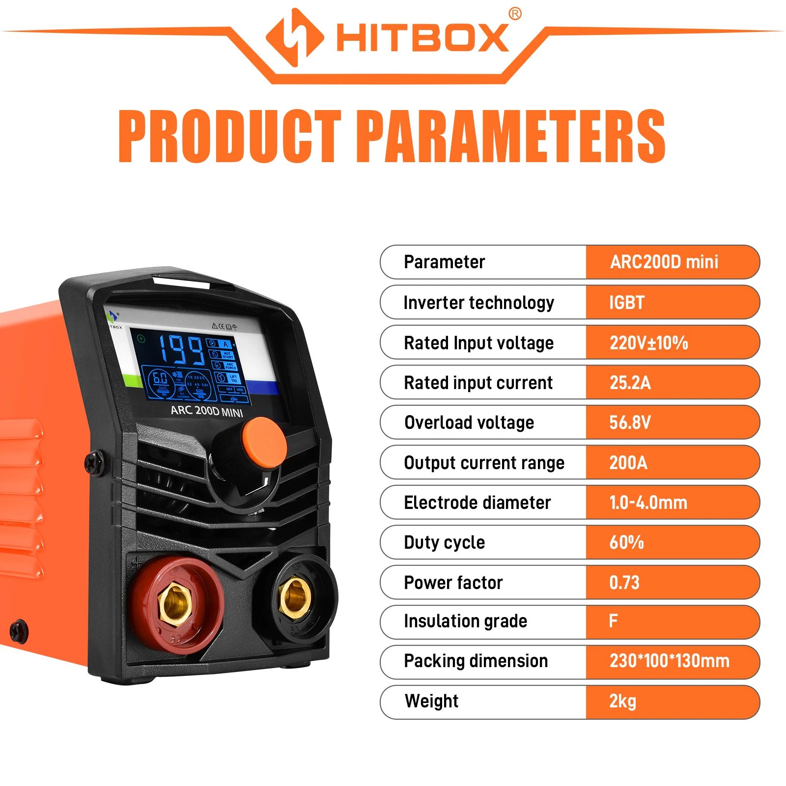 HITBOX Cutter ARC200D ARC LIFT TIG 2 IN 1 Welding Machine For Household IGBT Compact Inverter Welder LCD Digital Display 6