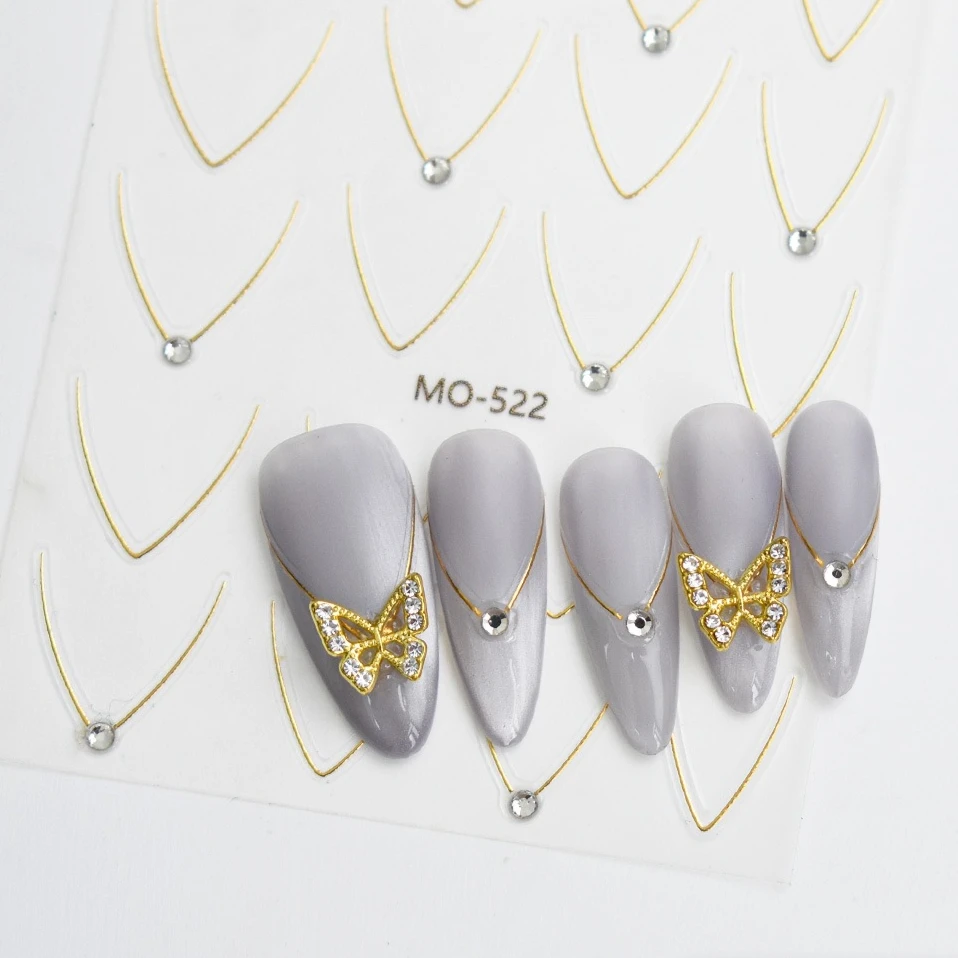 골드 실버 라인 아크 로맨틱 프렌치 실버 문 시험 Starburst 자기 접착제 네일 아트 장식 스티커 매니큐어 데칼