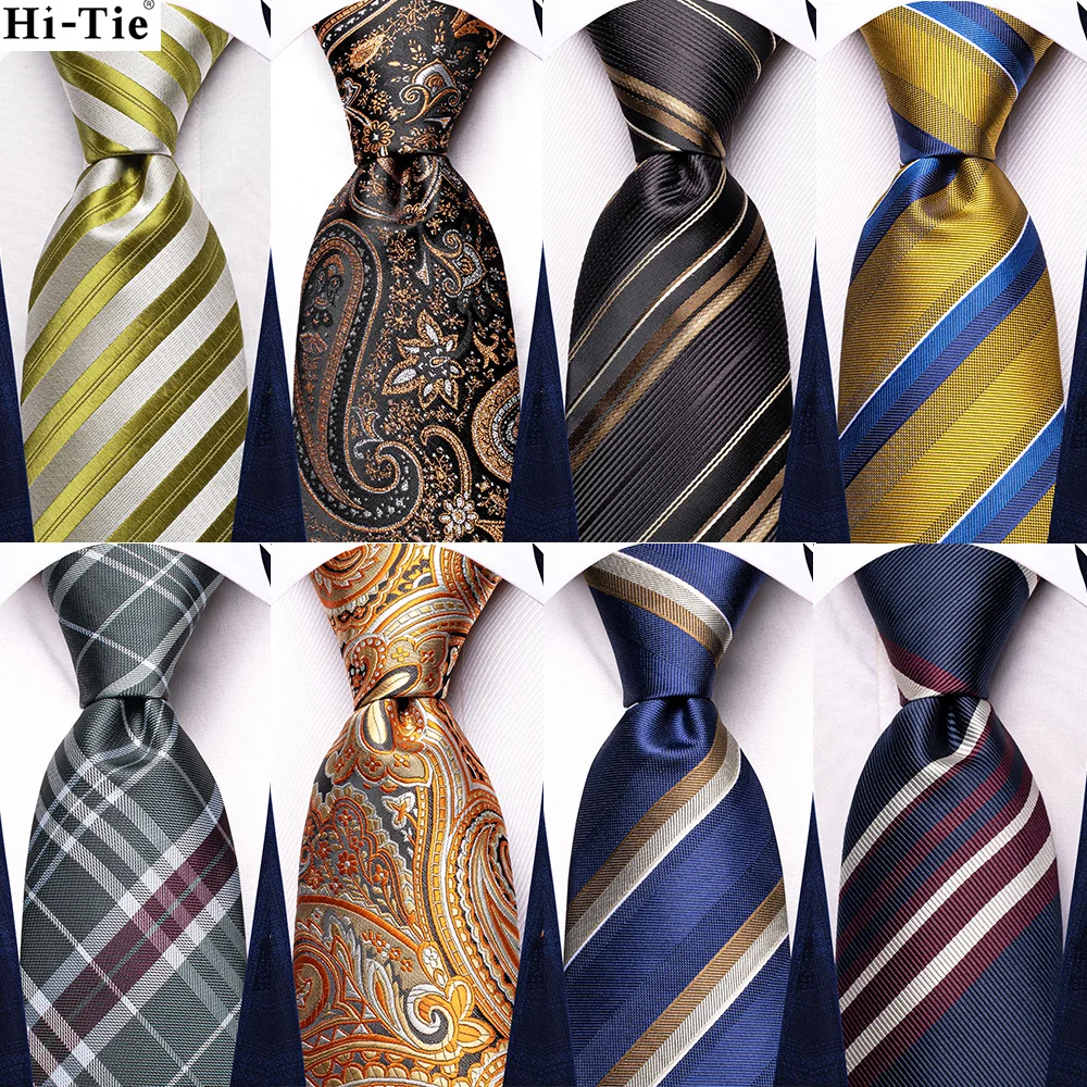 Plaid 8.5 cm Elegent Tie For Men Gravatas Classic Hi-Tie 2023 Newest Design Silk Necktie Suit Accessories Mans Office Set Hanky hi tie new yellow blue plaid men s tie set luxury silk 8 5cm large necktie for men fashion hanky cufflinks set wedding quality