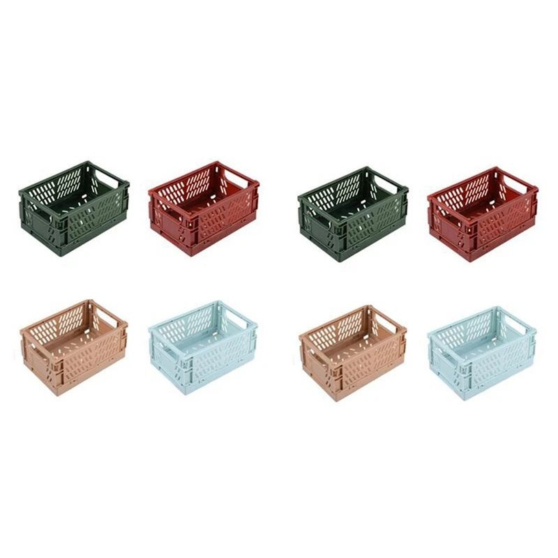 

8Pcs Collapsible Basket Folding Storage Box Crate Plastic Container Durable Transportable Foldable Basket Random Colours Retail