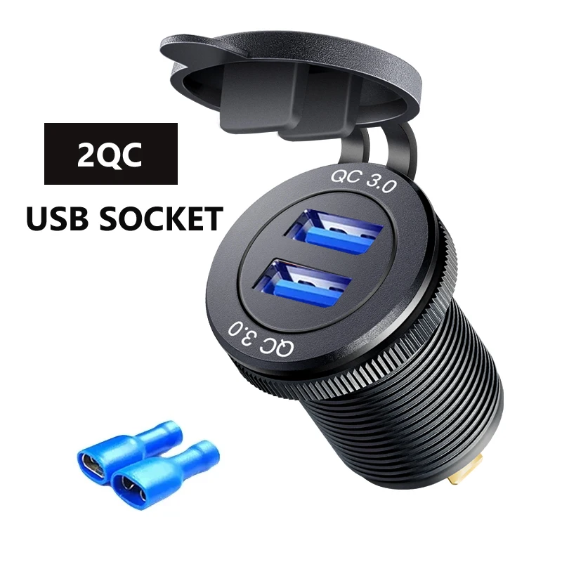 Aluminum 60W USB Charger Socket Fast Charge 12V/24V USB C Car Charger Socket PD and QC3.0 Dual USB Ports for Car Boat Motorcycle