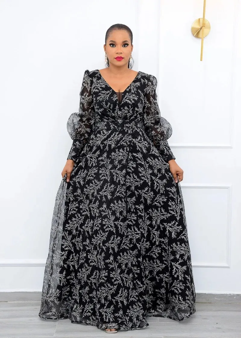 Plus Size 5XL Elegant A Line Dress African Dress O Neck Lanter Sleeve Party Dresses Retro African Clothes For Women Dashiki