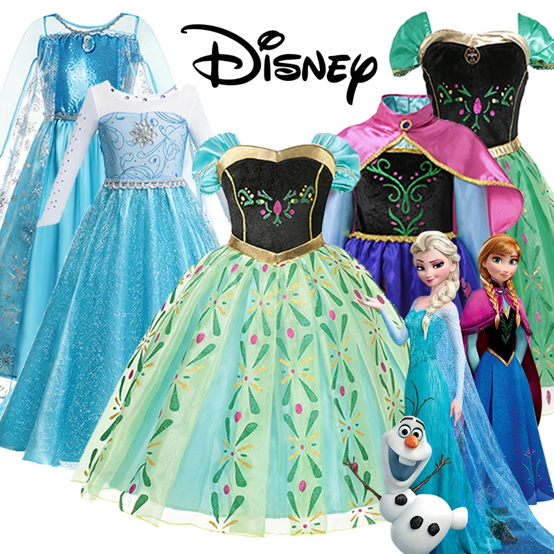 

2024 Disney Kids Cosplay Anna Elsa Princess New Frozen Snow Queen Elsa Dresses for Girls Costumes Children Gowns Party Dresses