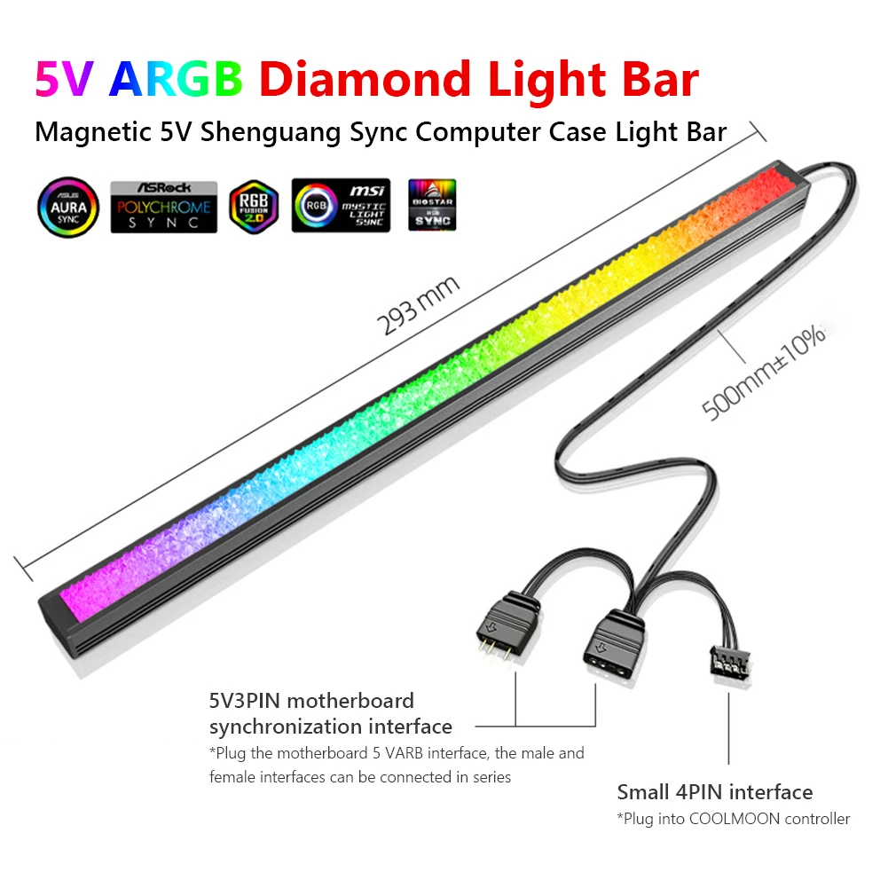 Barre lumineuse RGB LED adressable, lentille, châssis PC