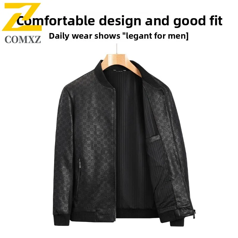 Autumn Winter Men's Baseball Leather Jacket Business Casual Genuine Coat Waterproof Windproof Sports windbreaker Biker Outerwear
