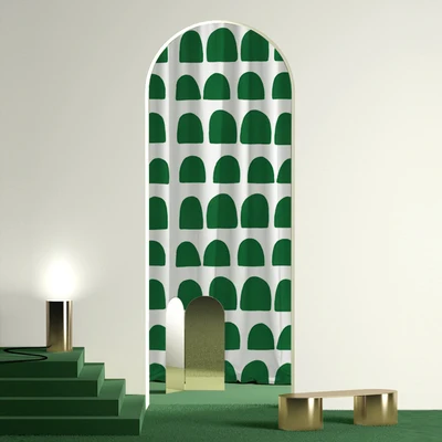 Grass Green Semicircle Abstract Half Shading Living Room Curtains Yellow Square Free Punching Paste-style Bedroom Drapes 3