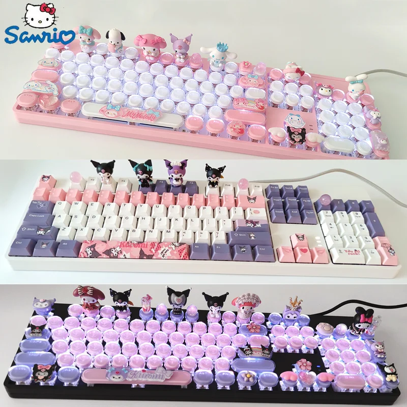 Sanrio Kawaii Kuromi My Melody Cinnamoroll Mechanical Keyboard 87/104 Keys Anime Gaming Keyboard
