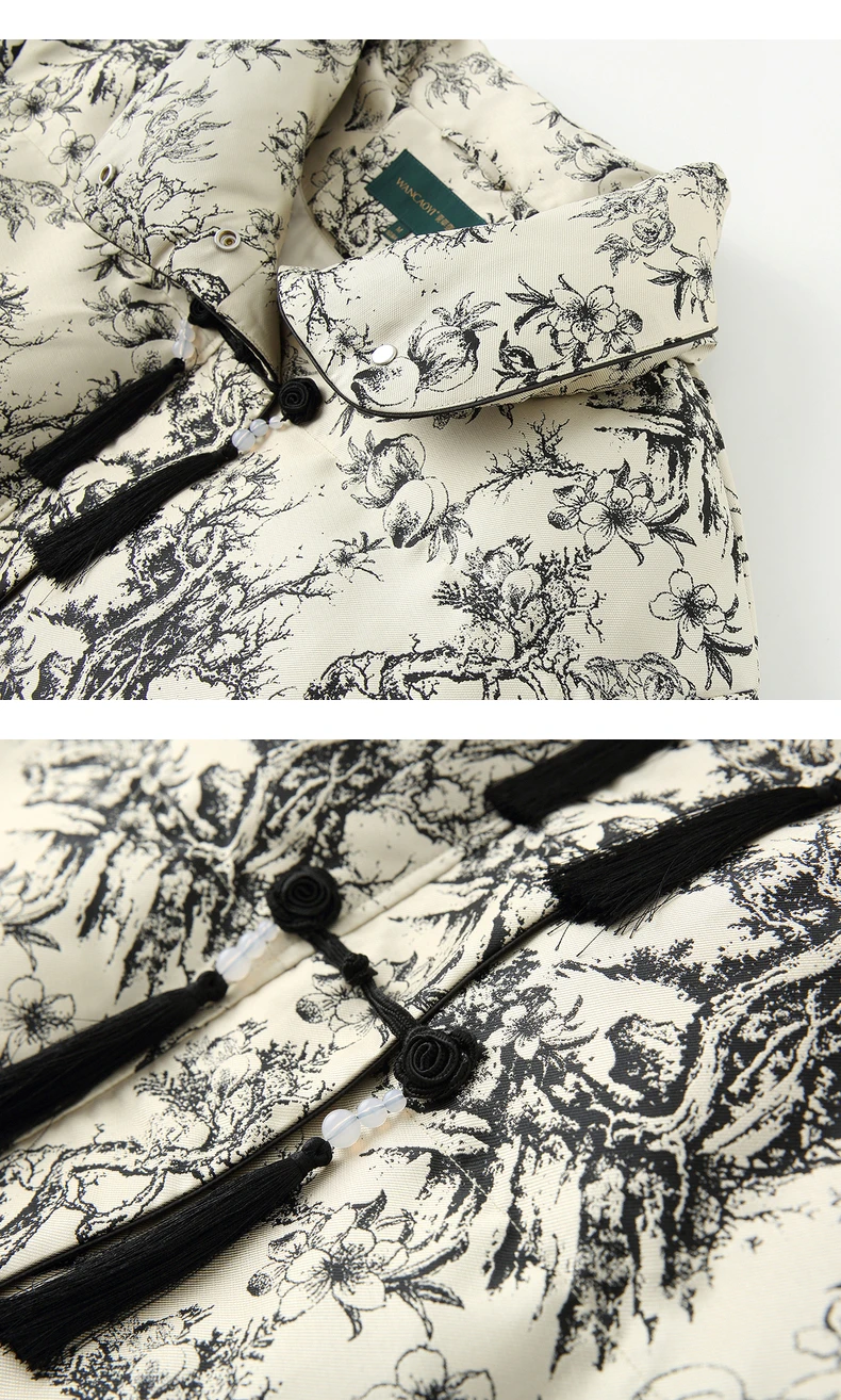 Winter New Chinese Style Stand-up Collar Thick Coat Mid-Length Warm Quilted Jacket down Jacket for Women