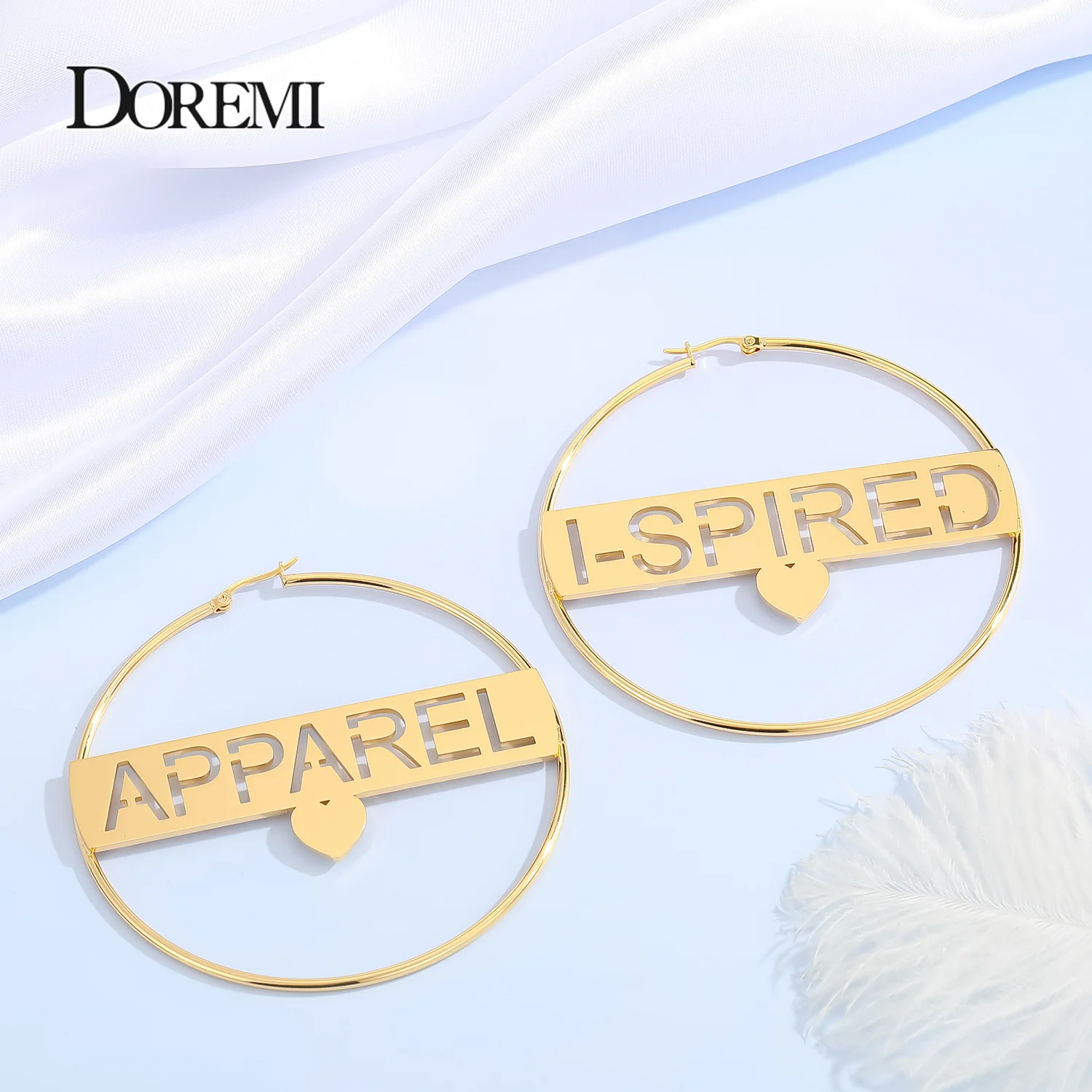DOREMI Stainless Steel Personalize Name Letter Earrings with Heart For Women Custom Name Circle Earrings Weddings Party Jewelry