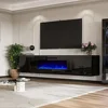 Mirrored Wall Mounted Entertainment Center with LED Lights & 40" Electric Fireplace Space Efficient Floating TV Stand Stylish 1