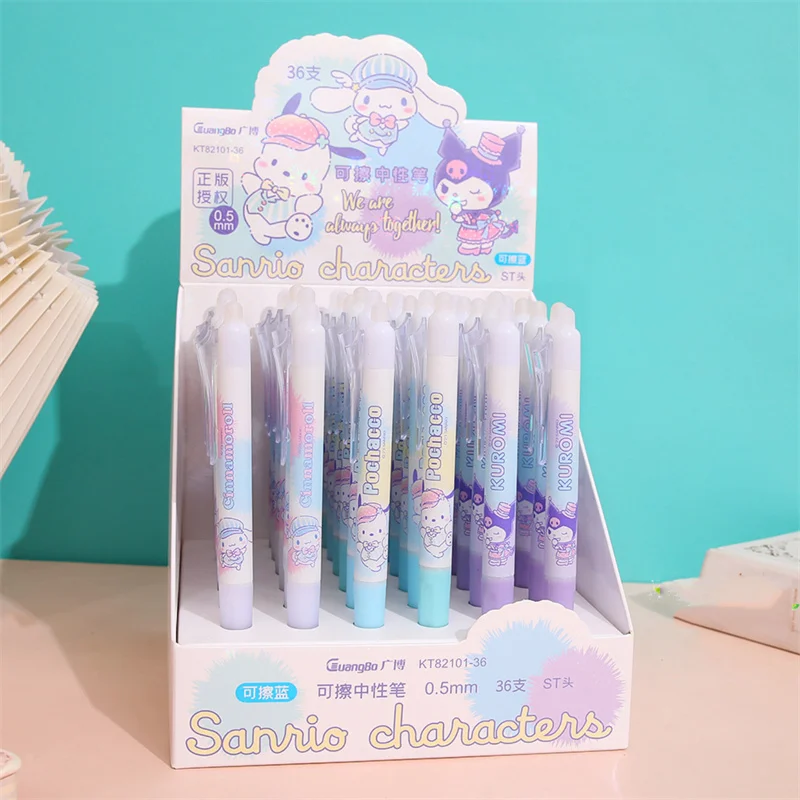 

36 pcs/lot Sanrio Kuromi Pochacco Erasable Press Gel Pen Cute 0.5mm Blue Ink Neutral Pens Promotional Gift Office School Supply