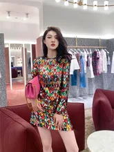  DALMAZZO High-End Designer Runway Bling Sequins Party Dresses Women Fashion Long Sleeve Luxury Sexy Mini Vestidos Clothes Femme 