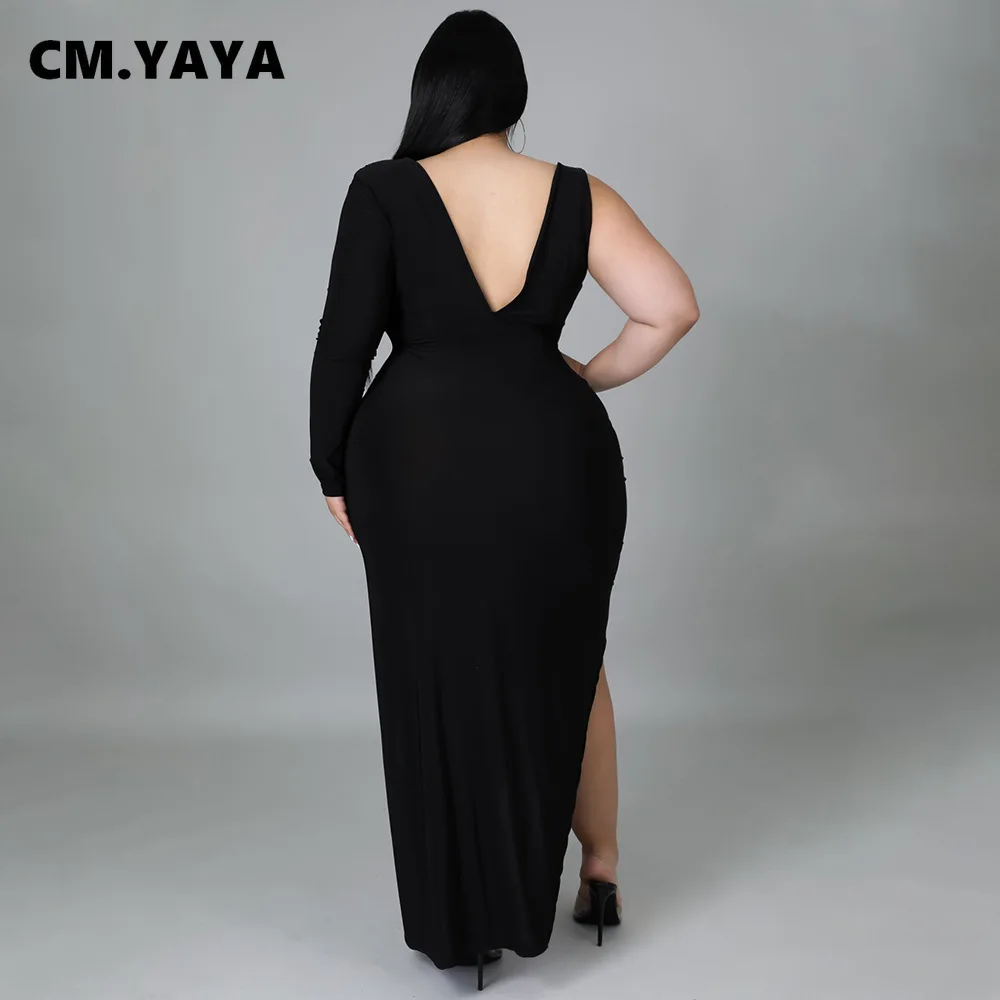 Vestidos de talla grande CM.YAYA Elegante Tallas grandes Mujer Serpentina  Escote en V profundo Cintura alta Columpio grande Longitud del piso Vestido