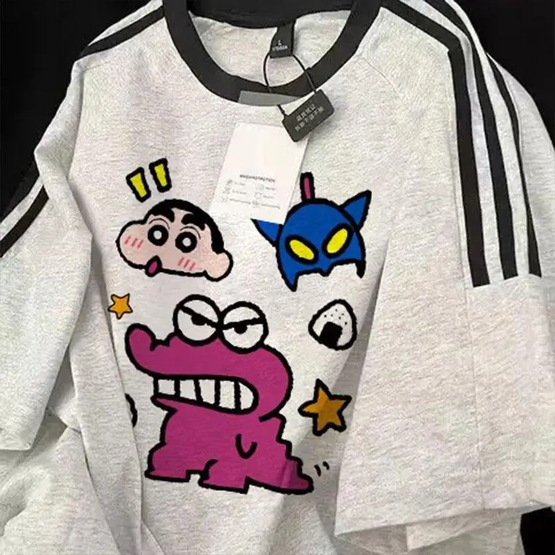 

Anime Kawaii Crayon Shin Chan T-Shirt Short Sleeved Cotton Skin Friendly Comfort Loose Light Tight Leisure Summer Wear For Girls