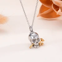 Punk Stainless Steel Skull with Rose Urn Necklace Memorial Pet Human Ashes Cremation Jewelry Charms Keepsake 1