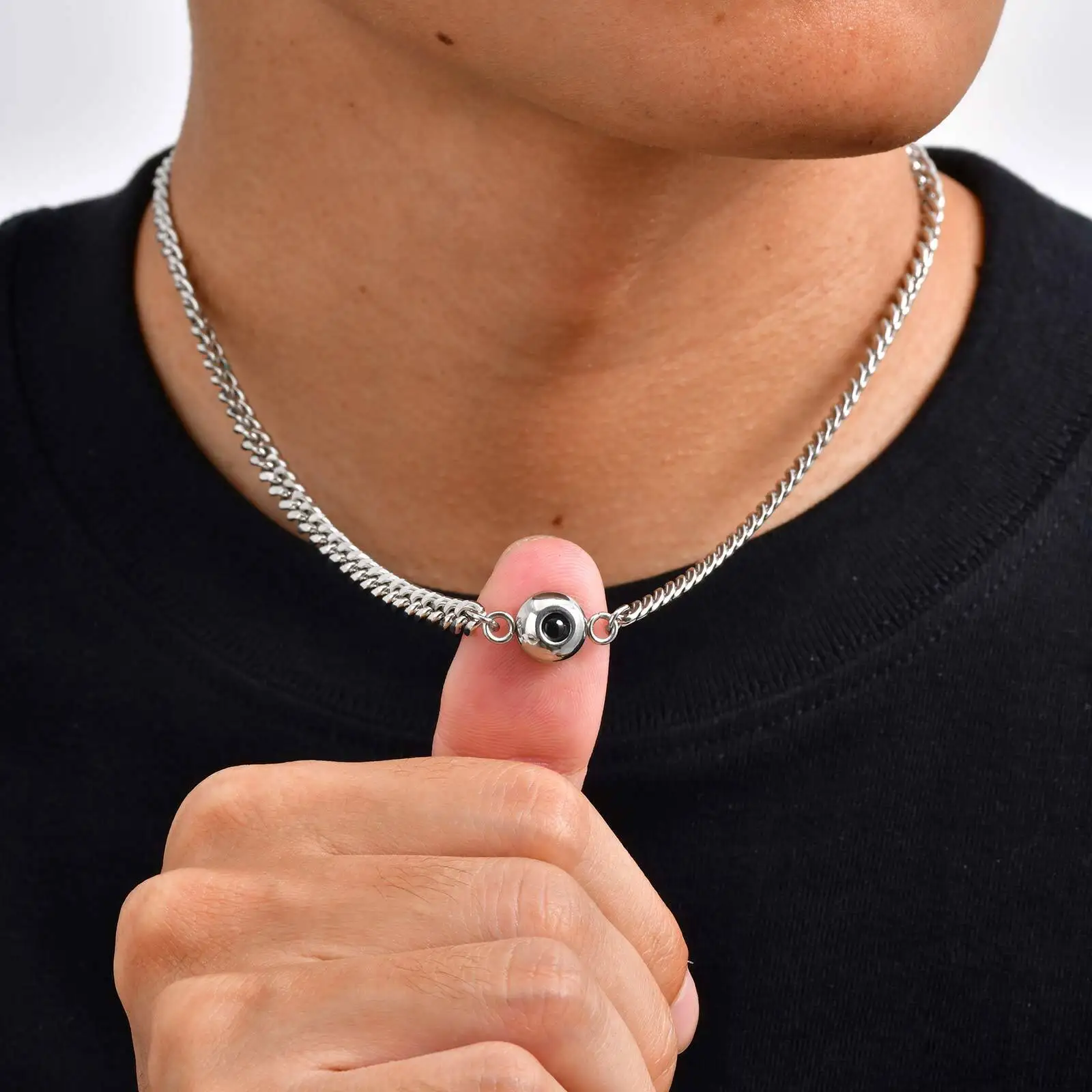 Customized Projection Stone Necklace for Men,Stainless Steel Cuban Chain Collars,Anniversary's Day Gift