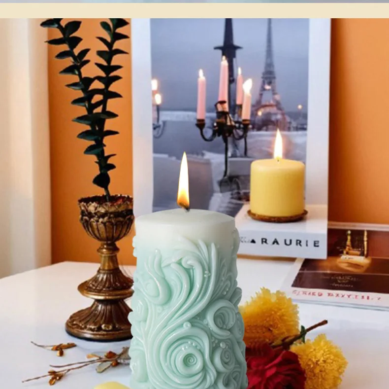 Description Picture 6 of itemSnowflake Carved Cylindrical Silicone Candle Mould Wave Carved Cylindrical Scented Candle Silicone Mold