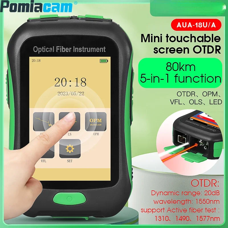 

AUA-18U/A Mini Touchable Screen OTDR Active Fiber Test 80KM Optical Time Domain Reflectometer Built-in OPM/VFL/OLS/LED Lighting