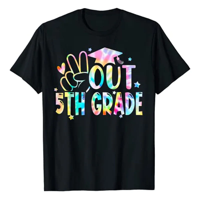 Tie Dye Peace Out 5Th Grade Graduation Last Day Of School T-Shirt Studenti Insegnanti Tee Top Summer Fashion Holiday Clothes Gifts
