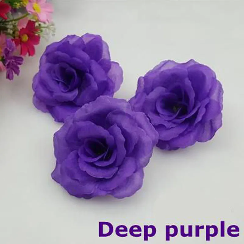 Elegant Deep Purple Silk Rose Flower Heads - 10PCS Set for DIY Decoration & Celebrations