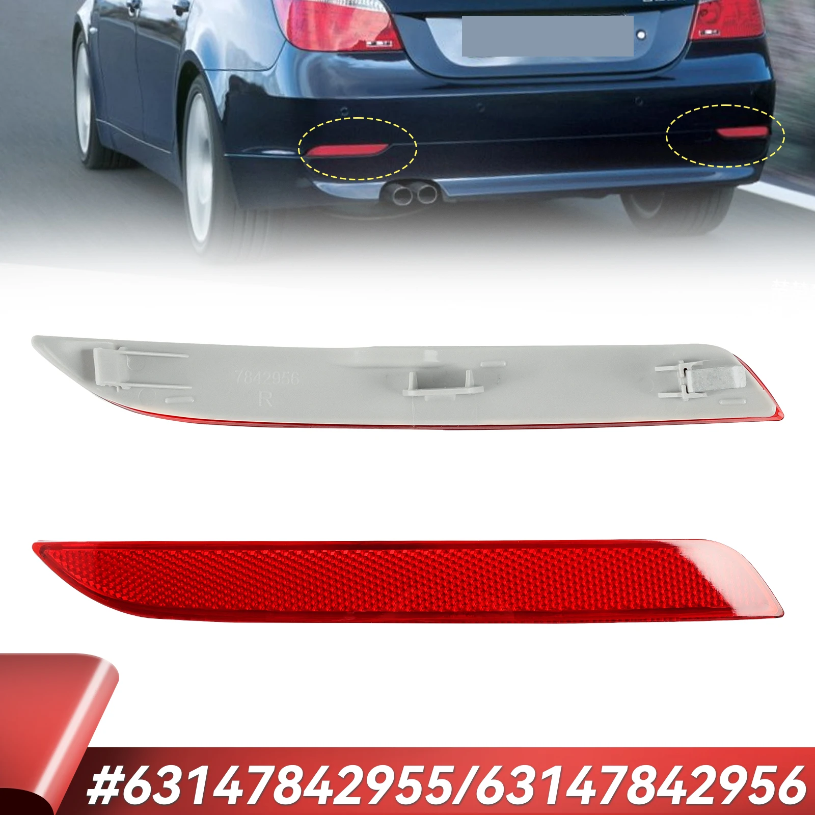 BMW 5 시리즈 F10 F18 M 스포츠 2010-2016용 후면 좌우 범퍼 반사등 커버 (63147842955 63147842956)