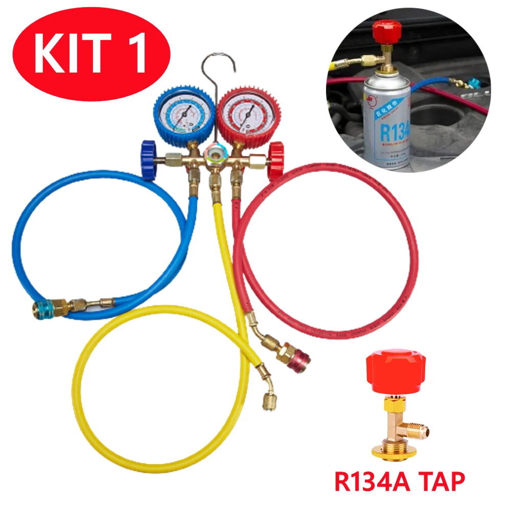 A/C Diagnostic Manifold Gauge Set With Charging Hose - For Car AC Repair & Recharge
