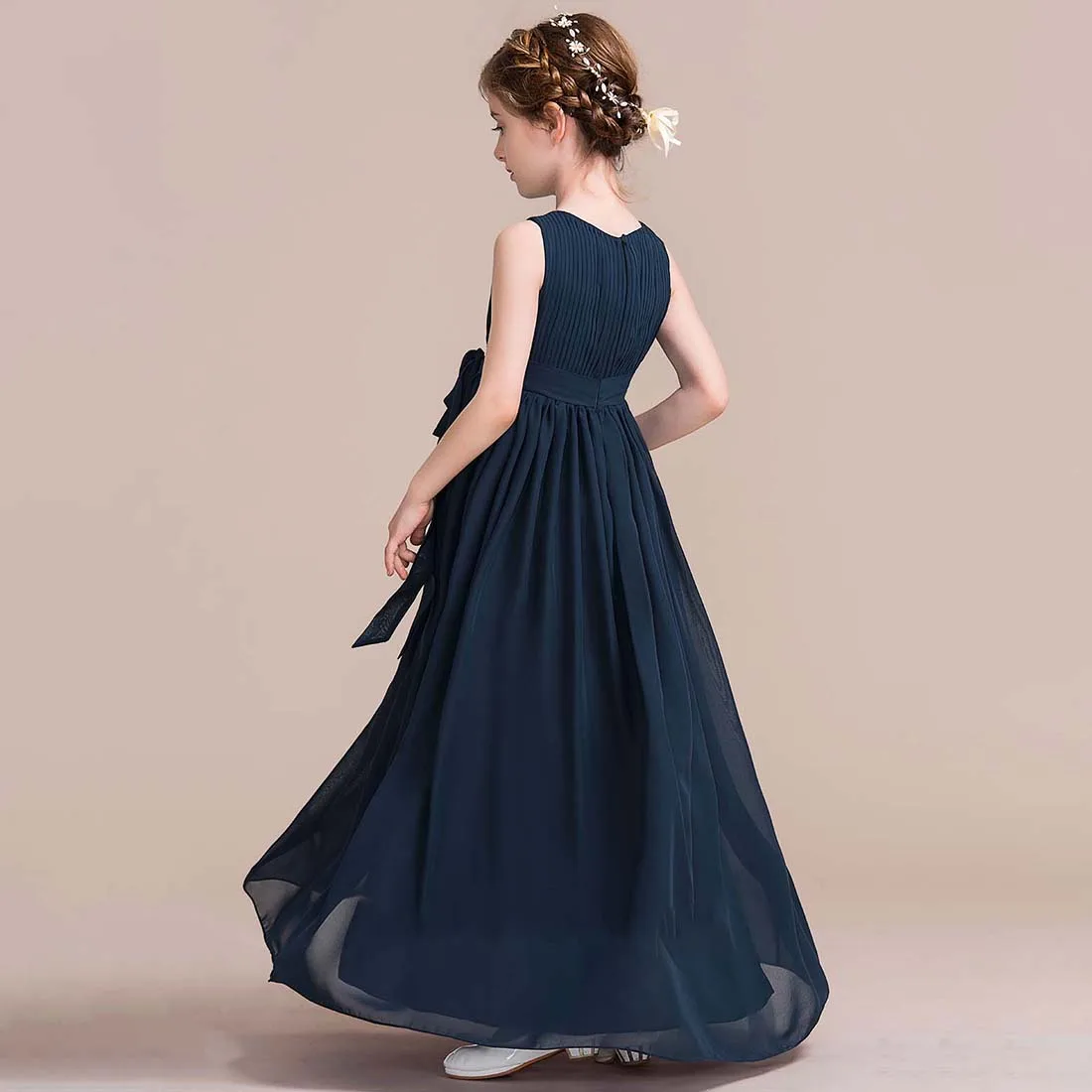 YZYmanualroom Junior Bridesmaid Dresses Flower Girl Dress A-line Scoop Floor-Length Chiffo Wedding Party 4-15T(5 Colors)