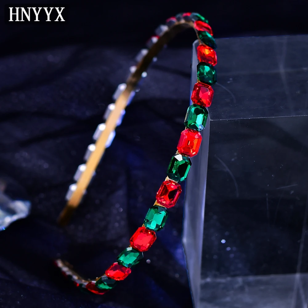 

HNYYX Thin Headband with Red Rhinestone for Woman Green Crystal Hair Hoops Sparkling Rhinestone Hair Accessories A12