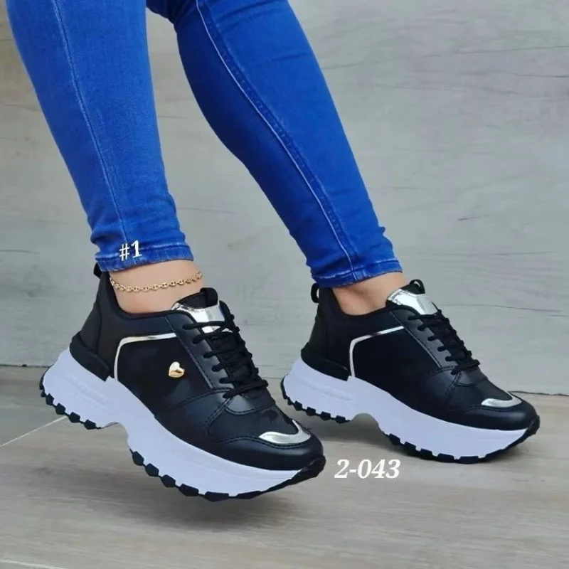 New Leather Wedge Breathable Stitching Tennis Sneakers 2