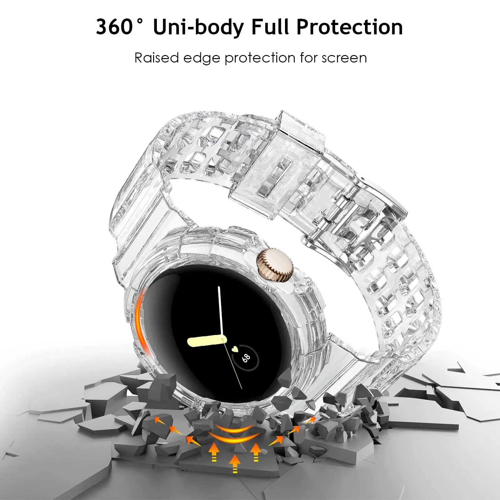 Transparent TPU Case with Integrated Wristband for Pixel Watch 2 - Sporty Smartwatch Accessory Strap