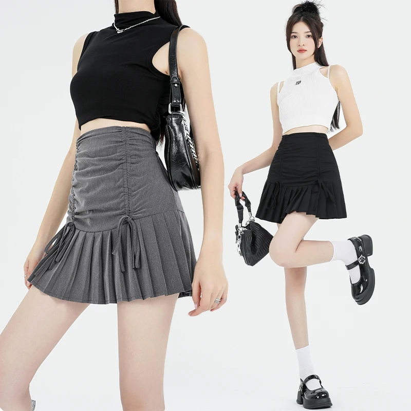 

Design sense pleated skirt for women's summer, new Korean version slimming high waisted A-line skirt, half skirt, short skirt