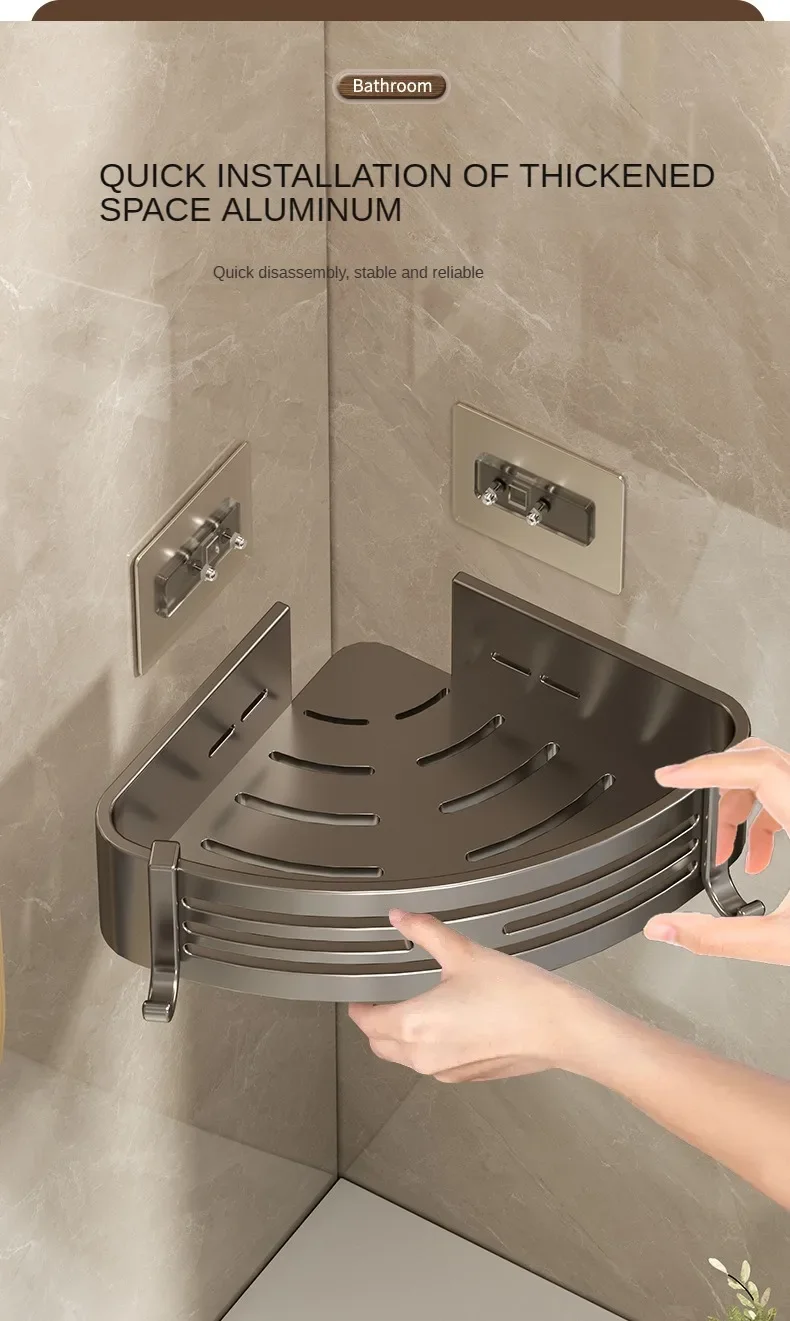 Description Picture 4 of itemAluminum Alloy Bathroom Shelves Punch-free Thickened Tripod Wall-mounted Corner Shelf Bathroom Accessories Shower Organizer