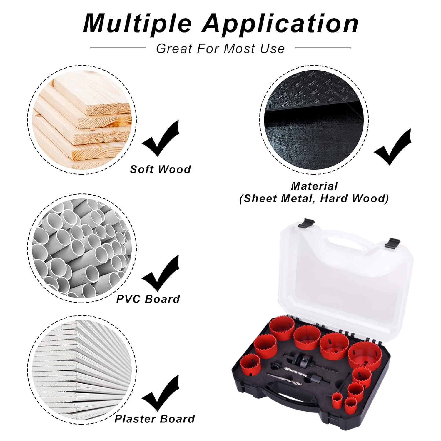 Bi-Metal Hole Saw Set Cobalt Drill Hole Cutter With Mandrels For Wood Drywall Aluminum Plastic Plate Plasterboard 19PCS 19-64mm