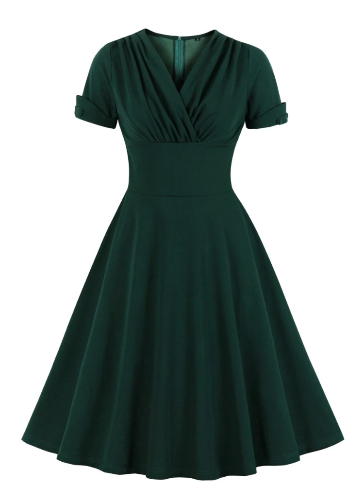 APRIL MODA Vintage Ruched V Neck Wrap High Waist 50s 60s