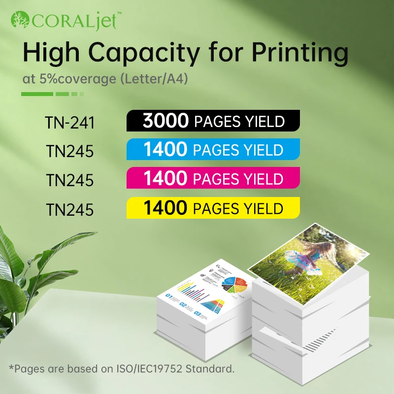 Coraljet Toner Cartridges Compatible For Brother TN241 TN245 Compatible with 9015CDW 9020CDW 9022CDW 3140CW 3142CW 3150CDN