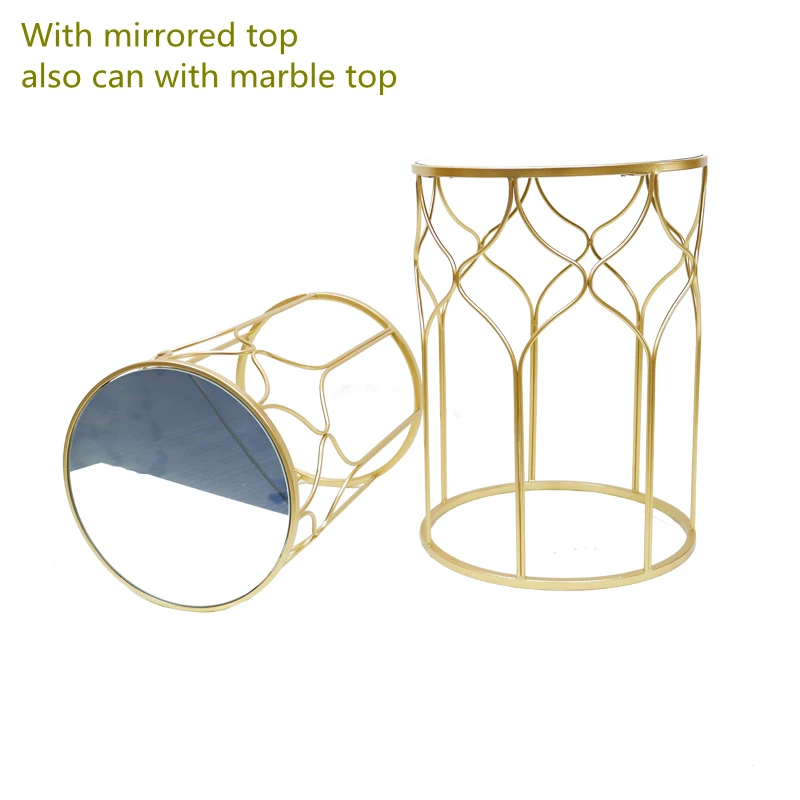 Modern Gold Metal Rattan Set Of 2 Marble Round Side Coffee Table Luxury Decorative Mirrored Console Table For Outdoor Garden