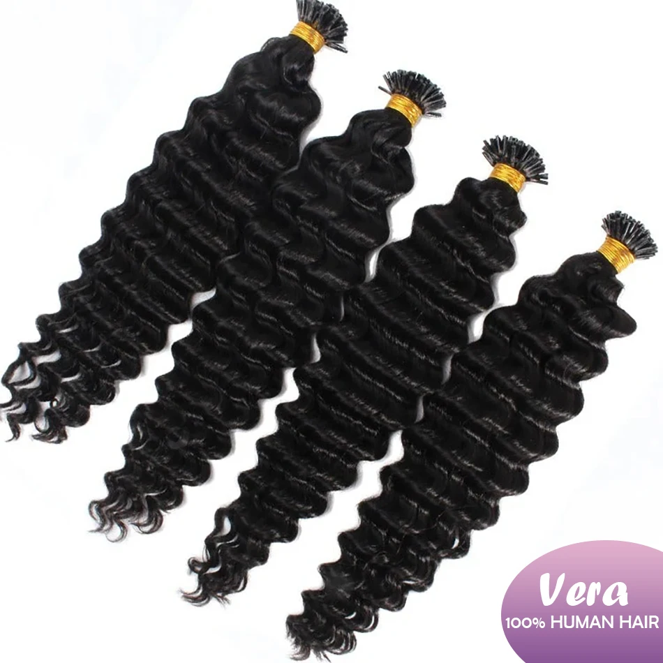 Deep Wave Human Hair I Tip Microlinks Brazilian Virgin Hair Extension Natural Black Itip Bulk Braiding 50 Strands For Women