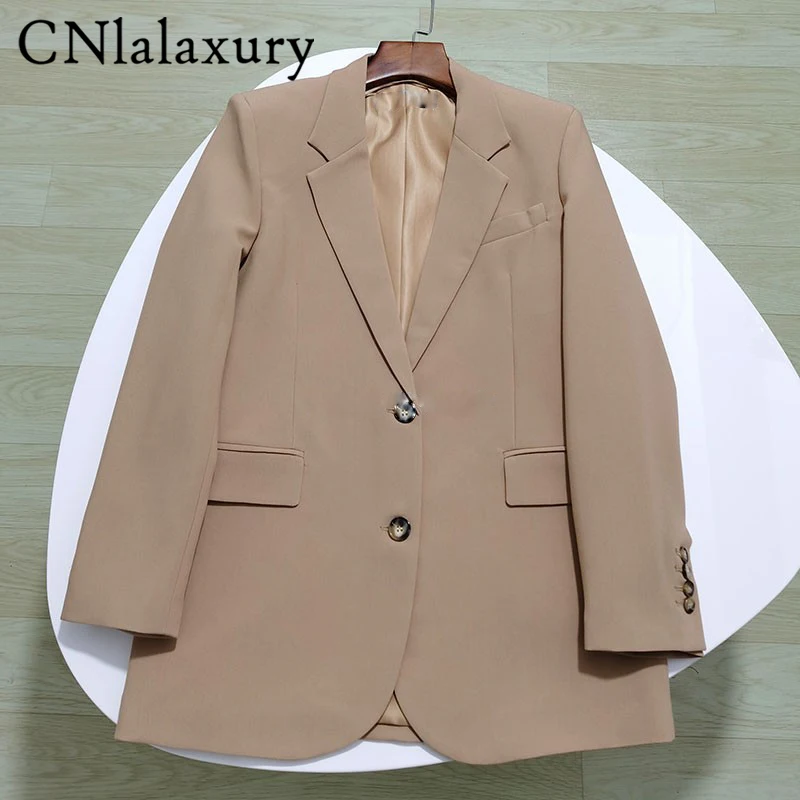 CNlalaxury 2022 Chic Solid Color Women Casual Blazer Jacket Office Lady Pockets Work Suit Coat Ladies Business Blazers Outerwear |