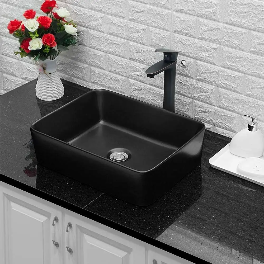 1 Pc Bathroom Container Sink Rectangular 19 "x15" Counter Over Black Ceramic Container Sink Art Basin 4