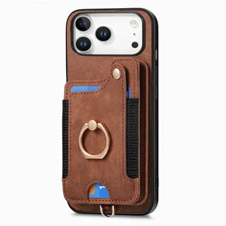 RFID Magnetic Leather Wallet Case with Ring Holder and Card Slot - iPhone 12 Mini (BROWN)