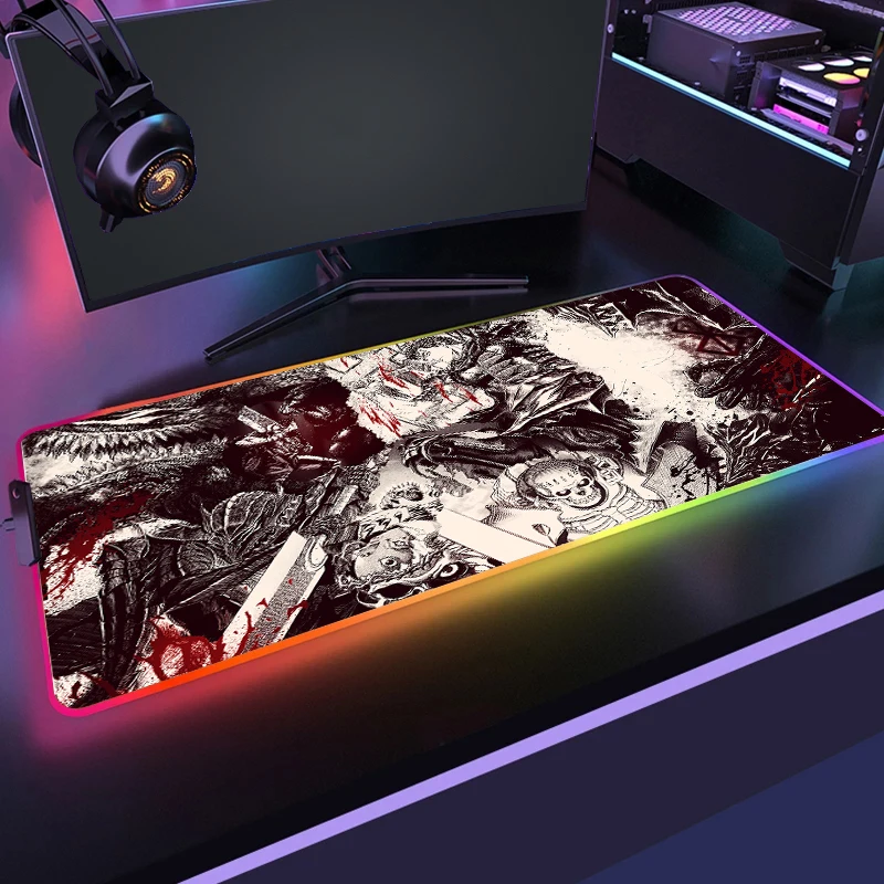 

Berserk Guts Large Mousepad Gaming Mouse Pad Anime Mouse Mat RGB LED Gamer Rubber Desk Pad Keyboard Mats Backlit Game Desk Mat