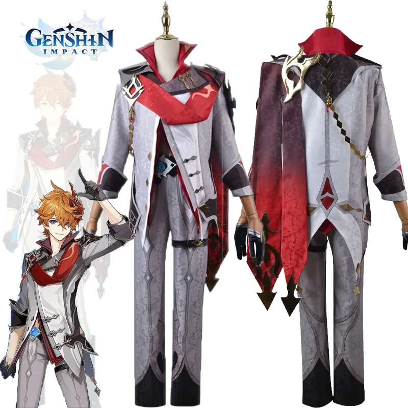 

Genshin Impact Tartaglia Cosplay Costume Combats Uniform Full Set for Men Halloween Carnival Role Play Party Outfits Clothing