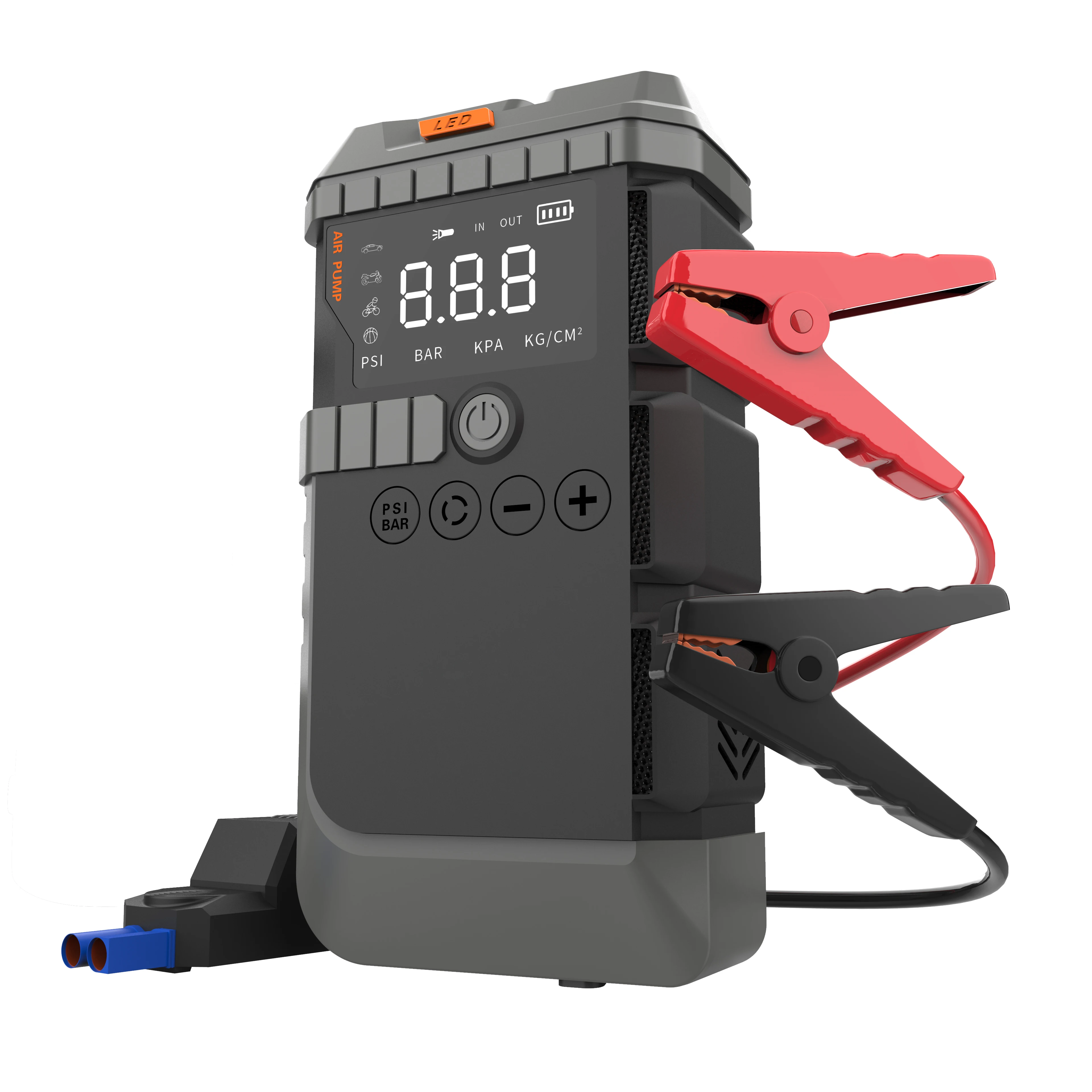 Jumper starter com com compressor de ar e inflador de pneus